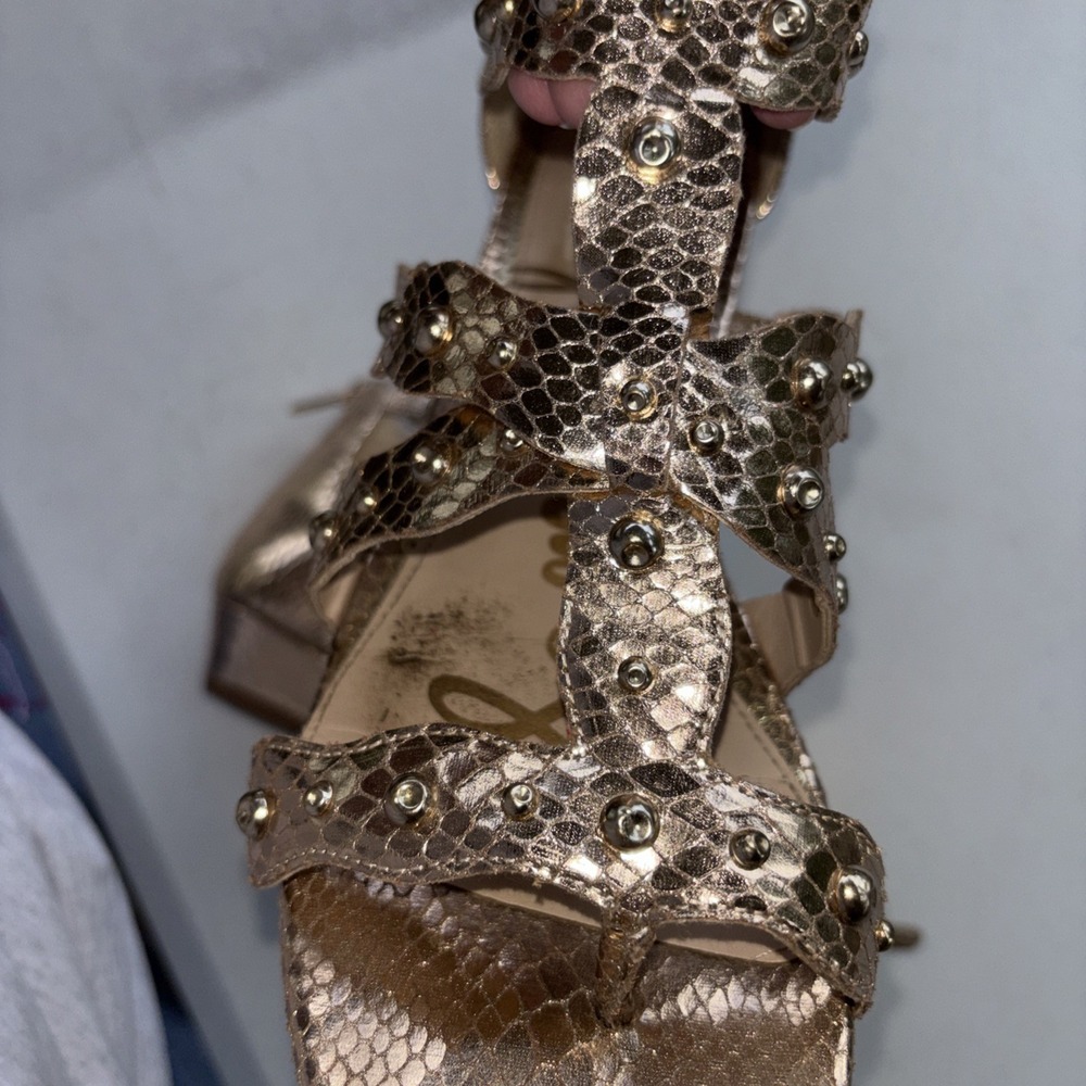 Sam Edelman Gold Beaded Demi-Wedge Gold Gladiator Sandals Size 12 - Picture 10 of 10